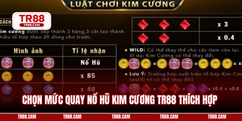 Chọn mức quay nổ hũ kim cương TR88 thích hợp